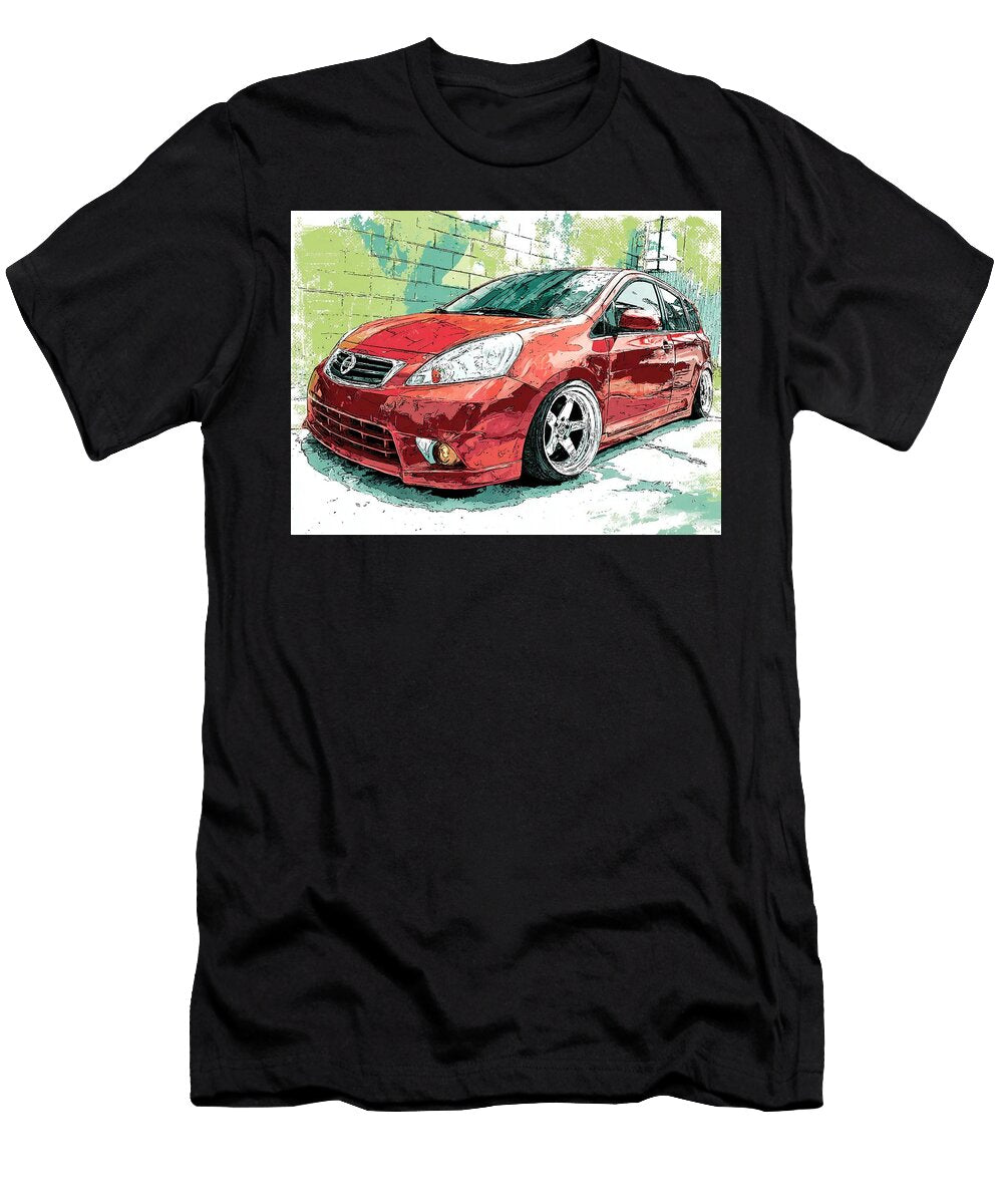Red Car with Artistic Effect Nissan Versa 2006 Hatchback Red Car Drawing Urban Art Vibrant Red Car I Hollie Love T-Shirt