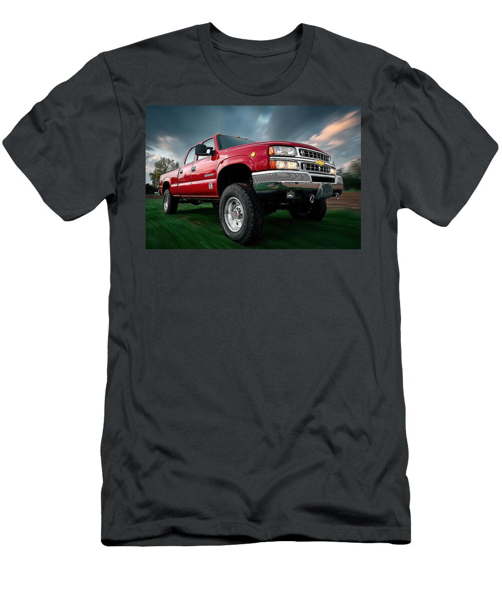 Red Chevy Truck on a Stormy Day Evie Carrier T-Shirt
