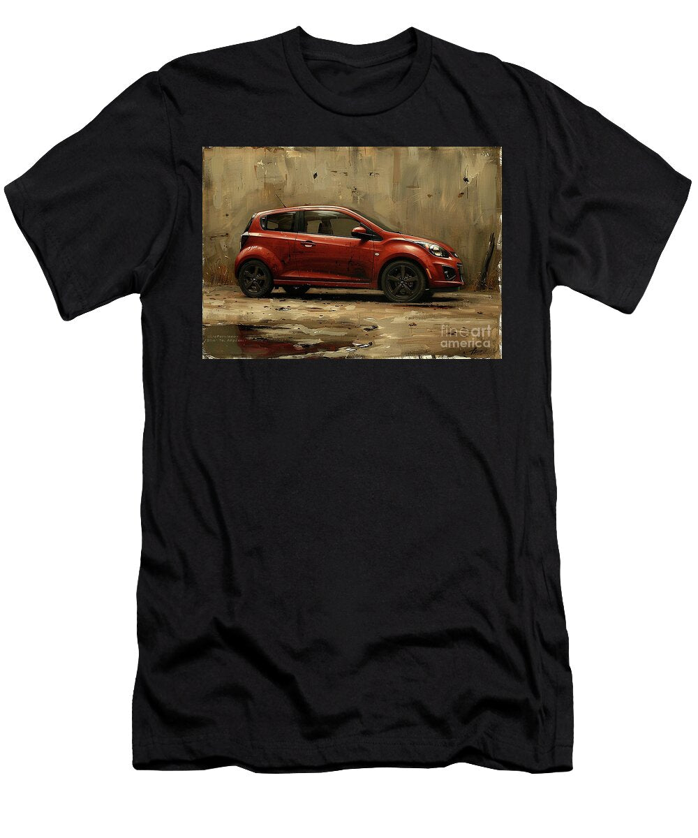 Red City Car Painting Contemporary Automotive Art Chevrolet Spark Car Lowell Harann T-Shirt