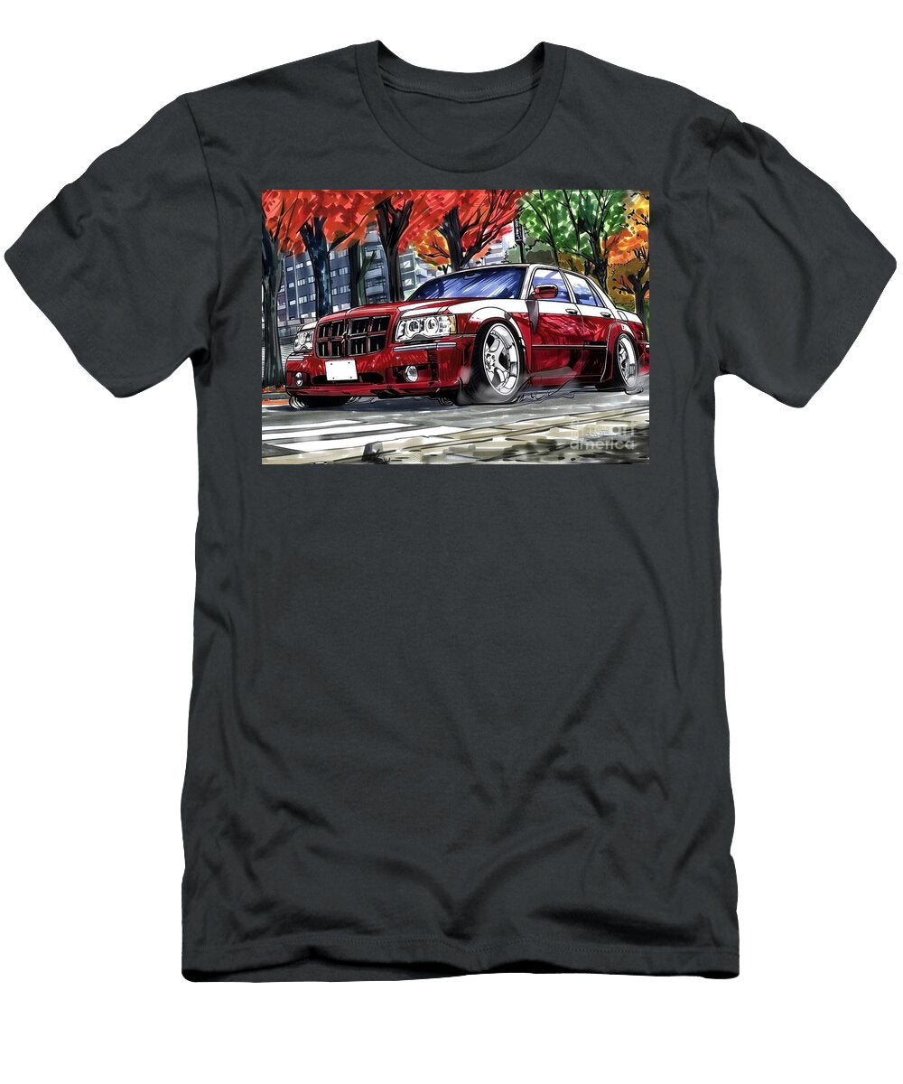 Red Custom Car Illustration on City Street Destiney Sullivan T-Shirt