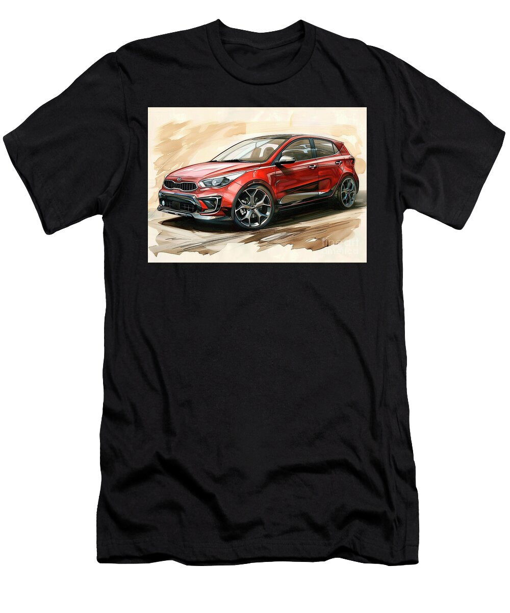 Red Hatchback Car Concept Sketch Front and Side View Kia Rio Car Lowell Harann T-Shirt