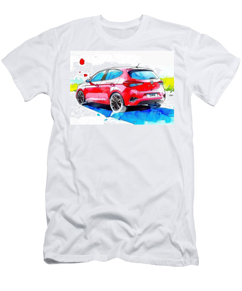 Red Hatchback Car Watercolor Sketch Automotive Design Illustration Kari Goldfalse T-Shirt