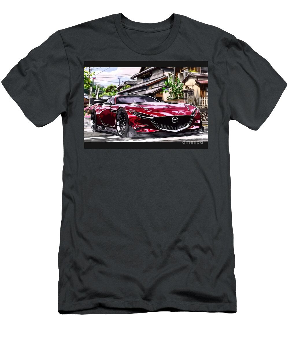Red Mazda Sports Car in Anime Style Japanese Street Scene Destiney Sullivan T-Shirt
