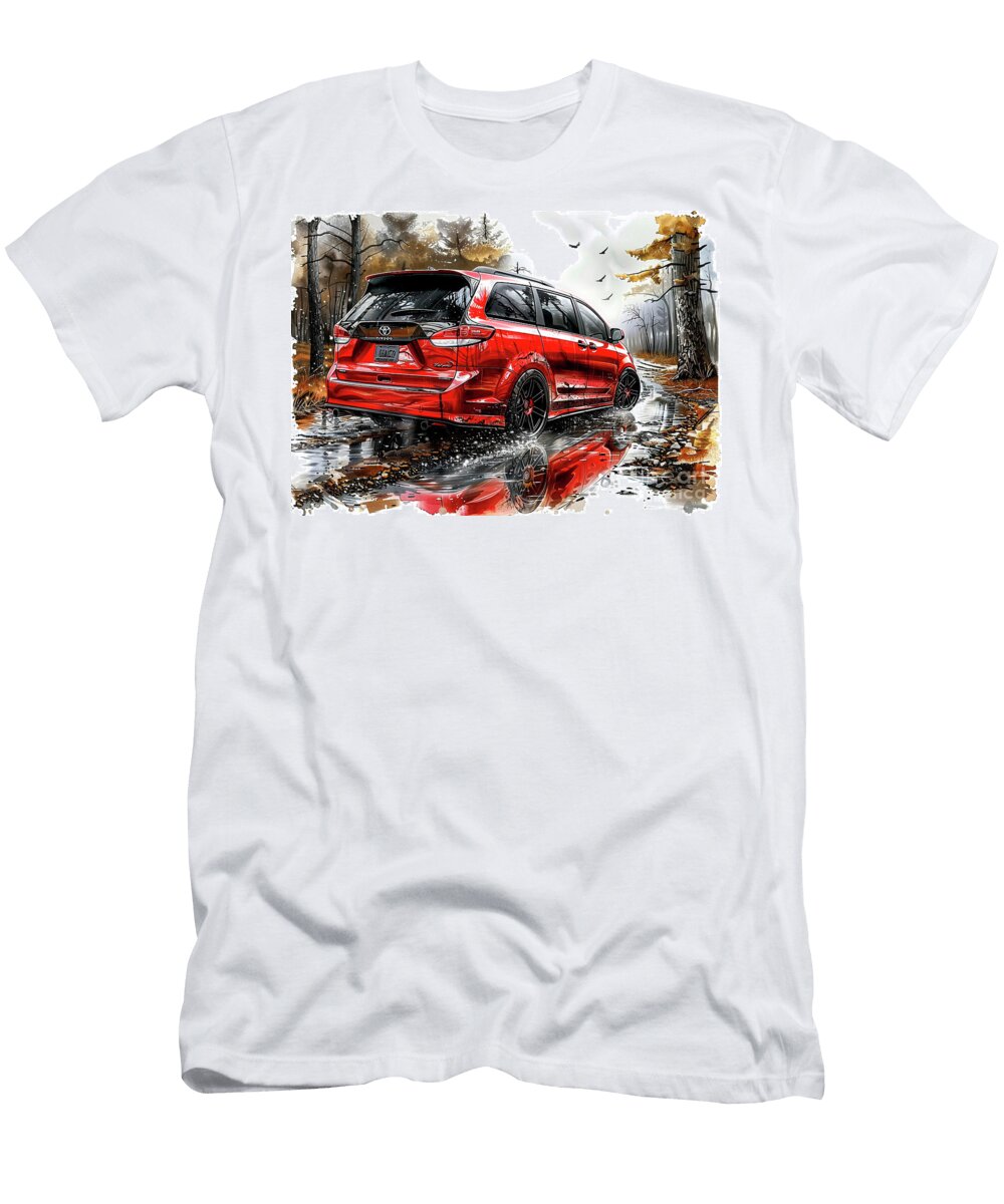 Red Minivan Art Watercolor Illustration of a Custom Minivan in a Forest Lowell Harann T-Shirt