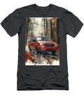 Red Minivan Driving Through Foggy Autumn Forest Kari Goldfalse T-Shirt