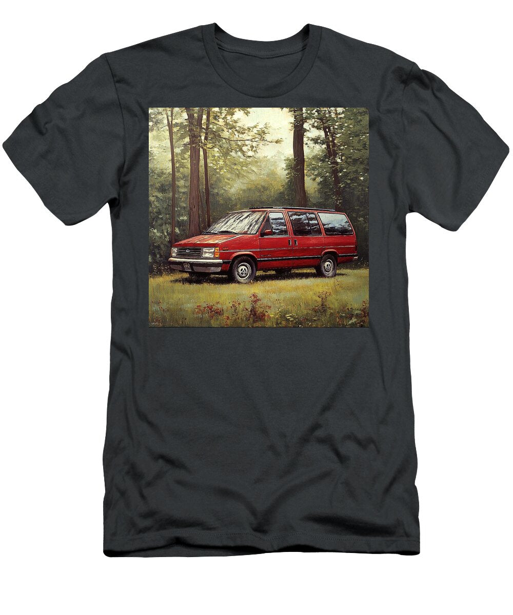 Red Minivan Forest Scene Dodge Grand Caravan 1984 USA Minivan Muscle Car Art Vintage Vehicle Grayson Sheppard T-Shirt