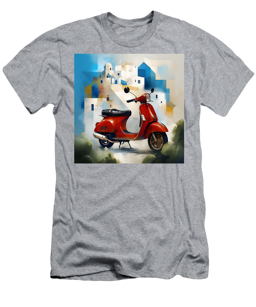 Red Scooter and Santorini Scene Nabil Rejaibi T-Shirt