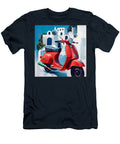 Red Scooter in Mediterranean Setting Nabil Rejaibi T-Shirt