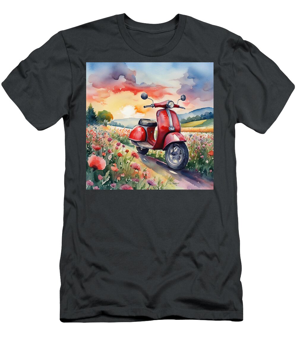 Red Scooter on the Countryside Mi Tzura T-Shirt