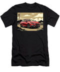 Red Sedan Chevrolet Cruze Hatchback Car Illustration with Mountain Road Background Destiney Sullivan T-Shirt