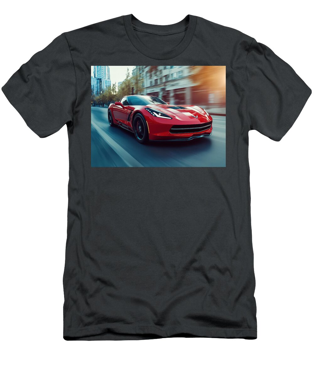 Red Sports Car on City Street Evie Carrier T-Shirt