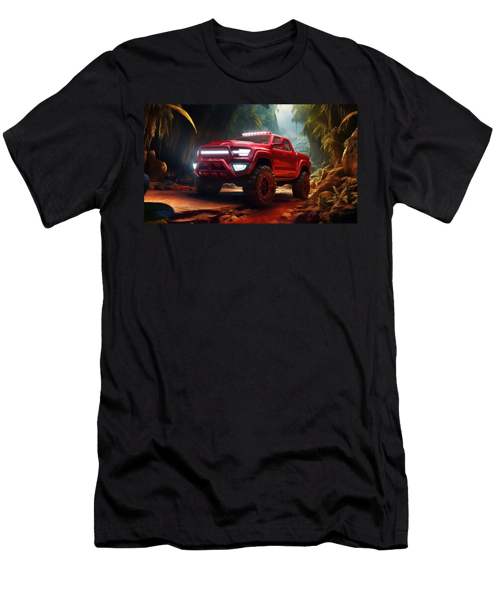 Red Truck in Jungle Road Evie Carrier T-Shirt