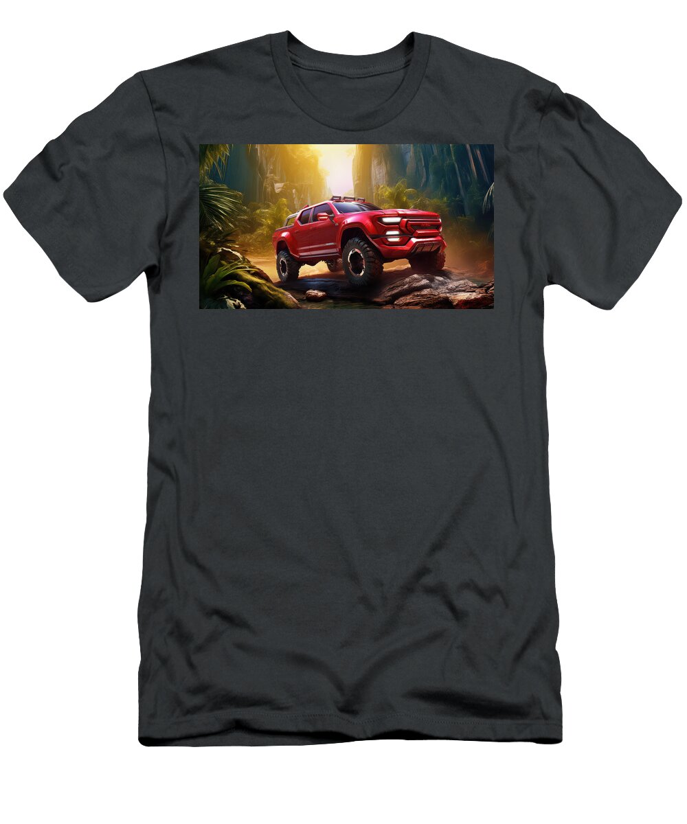 Red Truck in Jungle Setting Evie Carrier T-Shirt