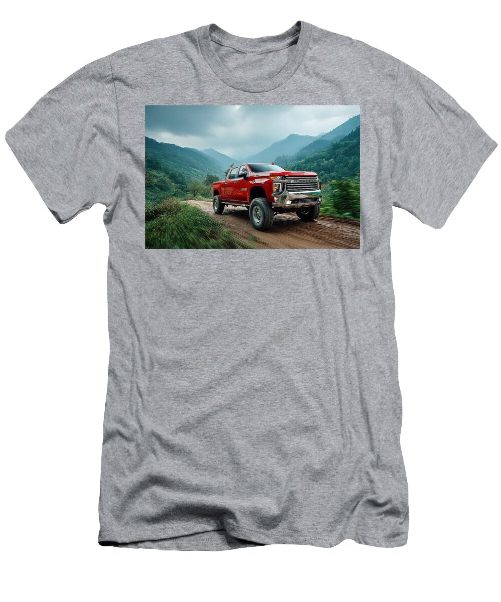 Red Truck in Scenic Mountain Landscape Evie Carrier T-Shirt