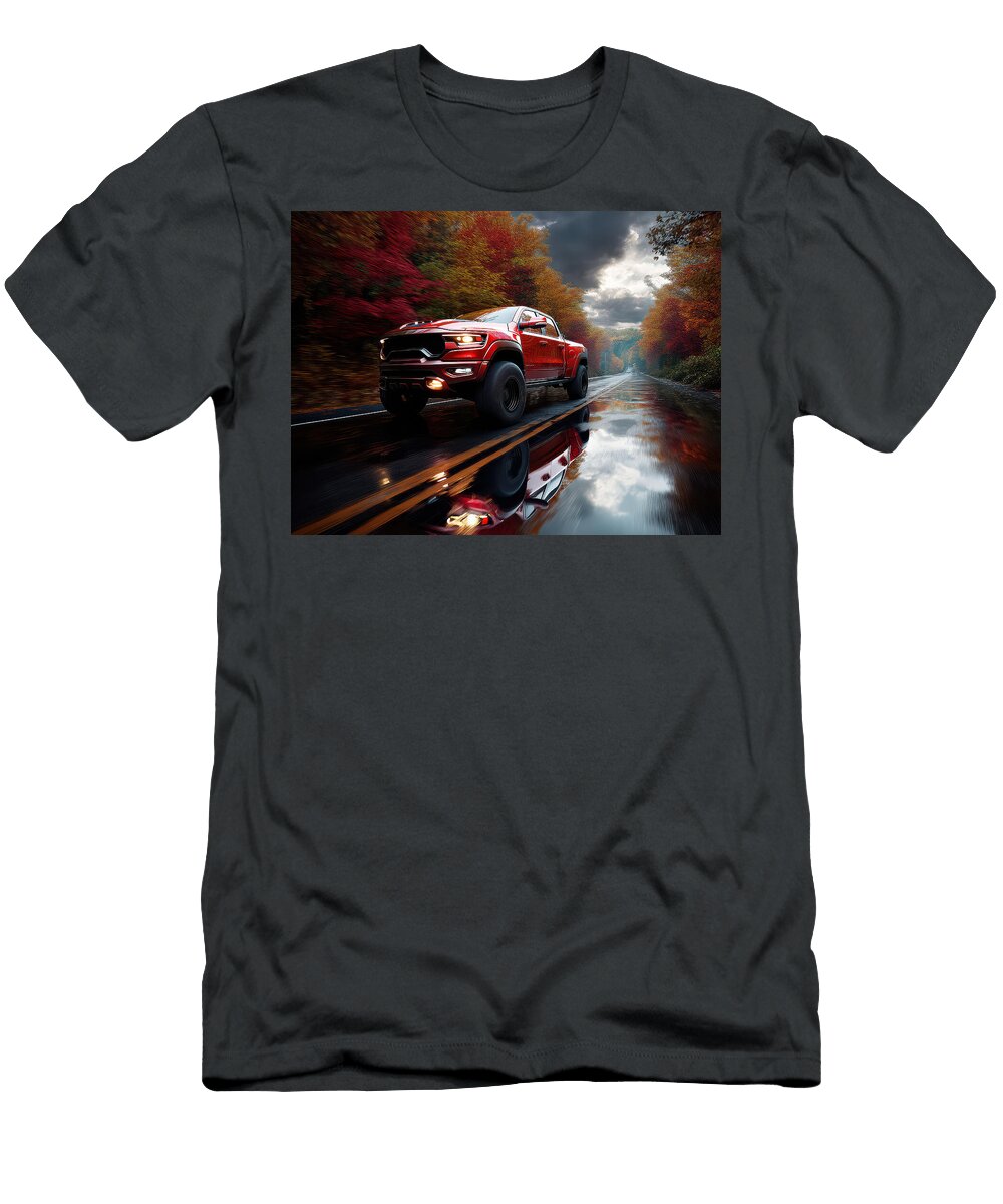 Red Truck on Autumn Road Evie Carrier T-Shirt