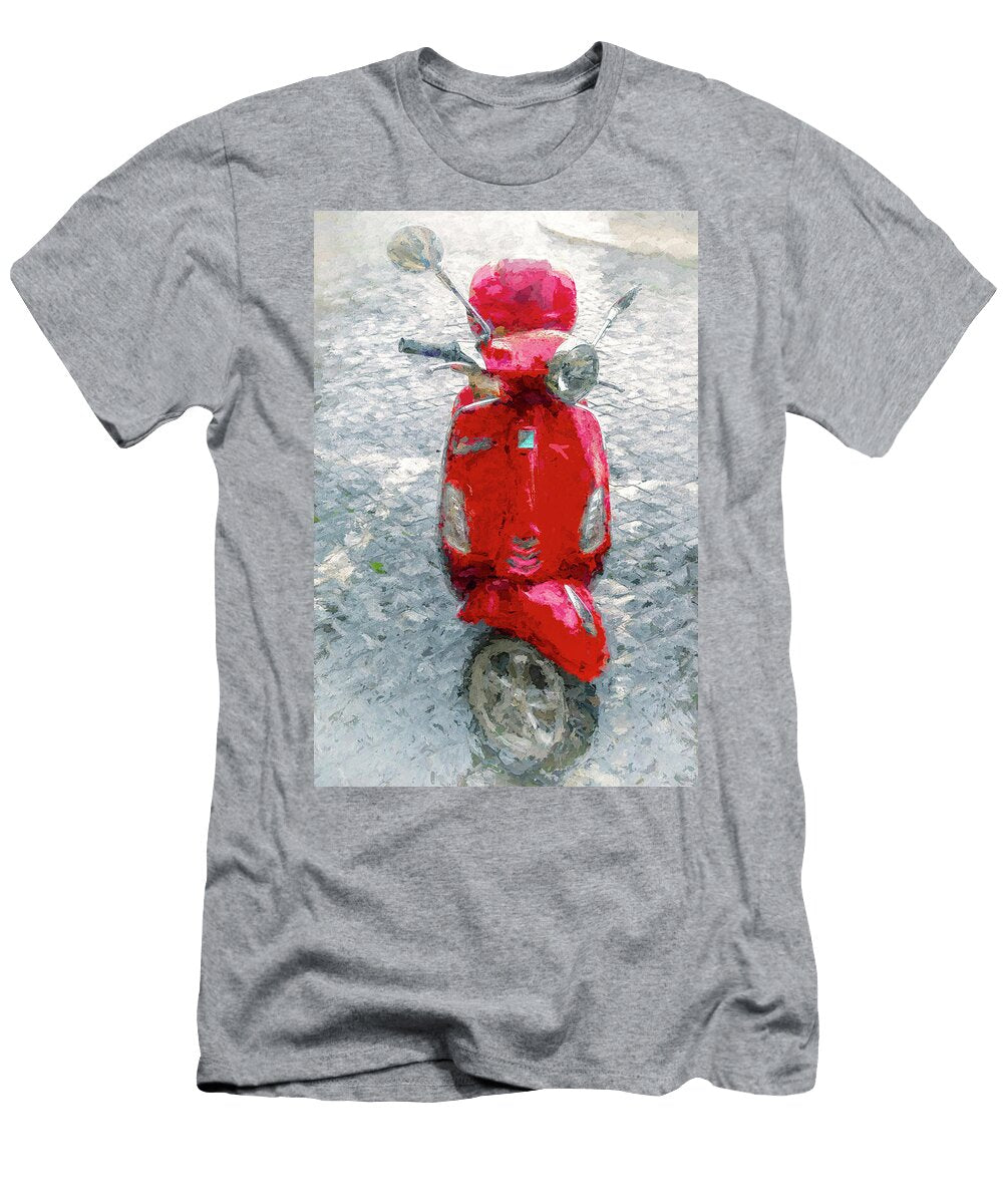 Red Vespa in Rome Digital Painting Joseph S Giacalone T-Shirt