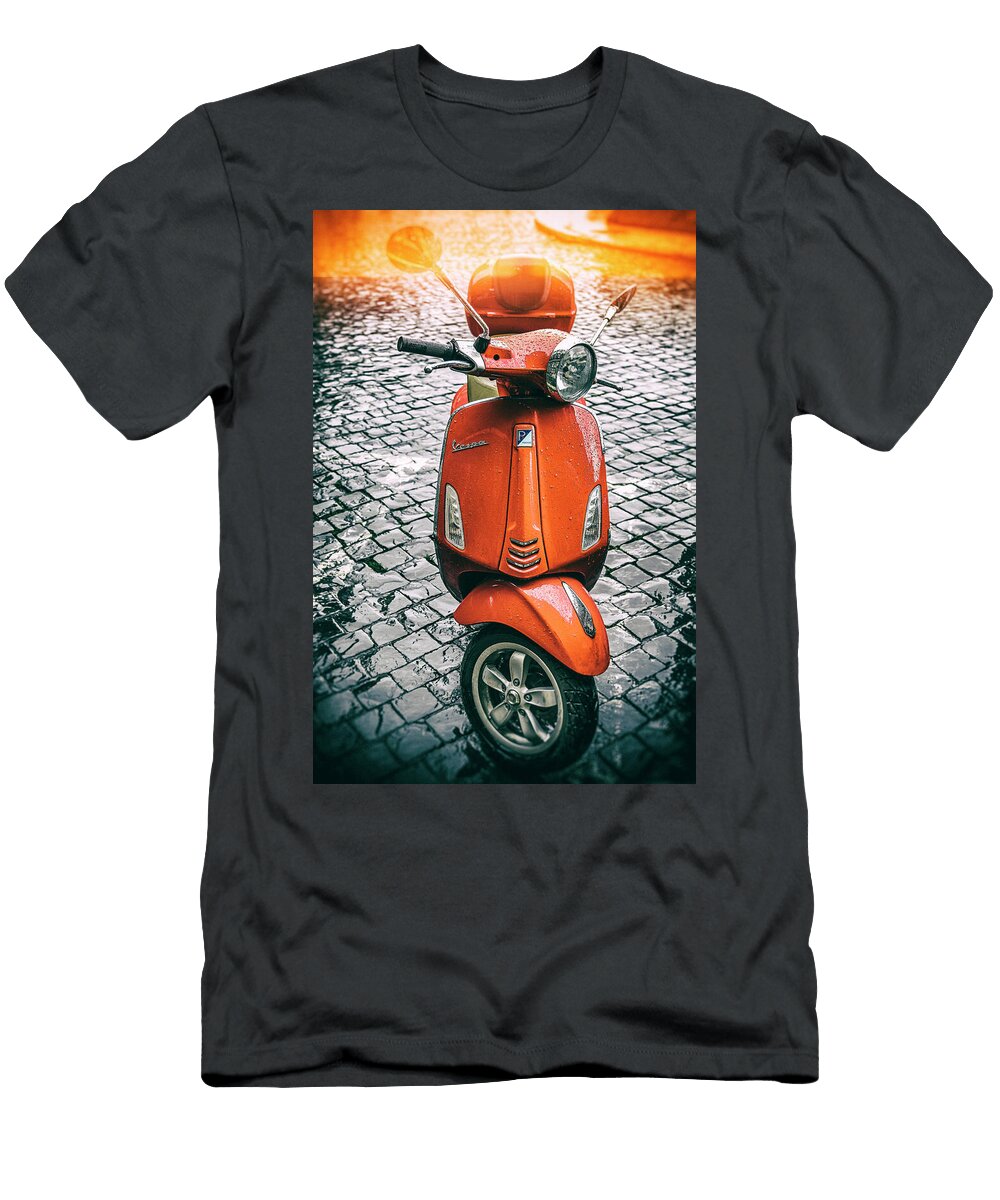 Red Vespa in Rome Vintage Tone Joseph S Giacalone T-Shirt