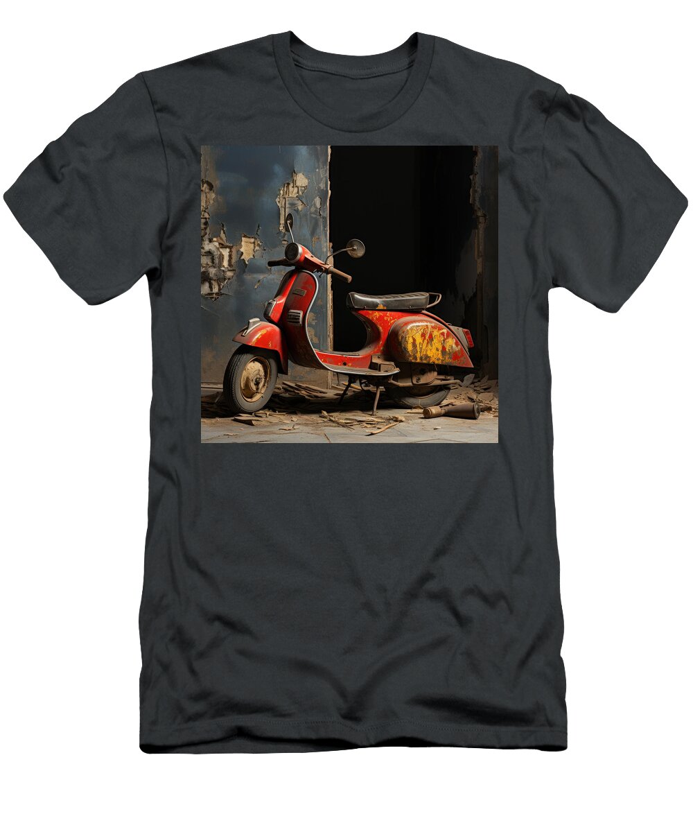 Red Vespa Italian Scooter N024 Edit Voros T-Shirt