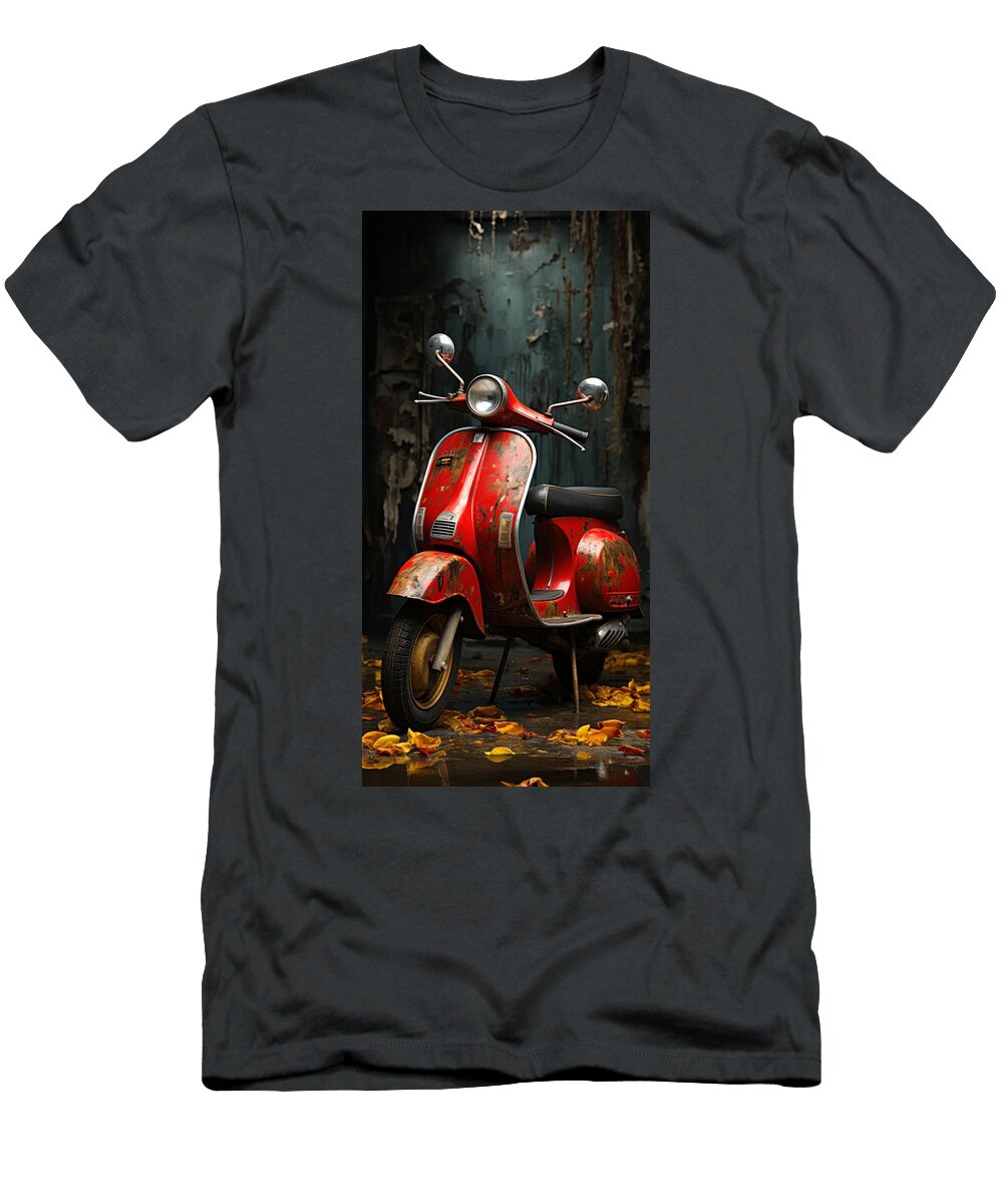 Red Vespa Italian Scooter N029 Edit Voros T-Shirt