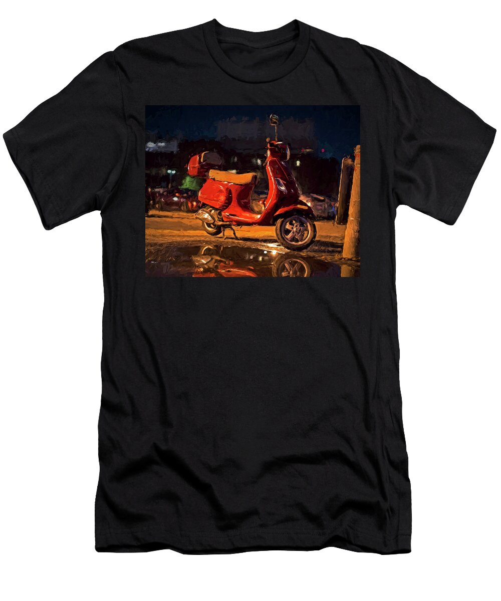 Red Vespa Scooter Painterly Puddle Reflection Toby Mcguire T-Shirt