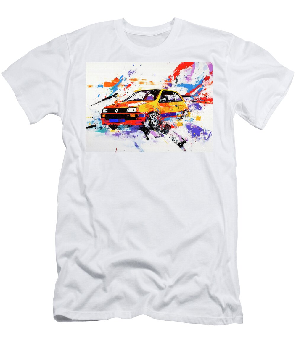 Renault Clio 1990 France Hatchback Dynamic Abstract Renault 5 Turbo a Colorful Automotive Masterpie Pollard Halle T-Shirt
