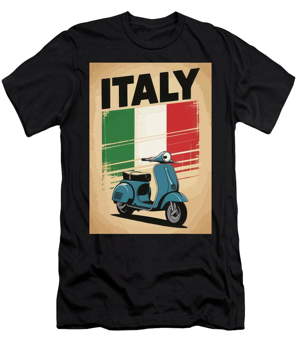 Retro Scooter with Italian Flag Italy Scooter Vintage Poster Travel Poster Art Print T-Shirt