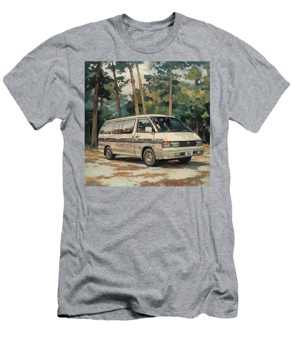 Retro Van in Forest Vintage Car Forest Scene Toyota Estima 1990 Japan Minivan Jdm Car Retro Vehicle Grayson Sheppard T-Shirt