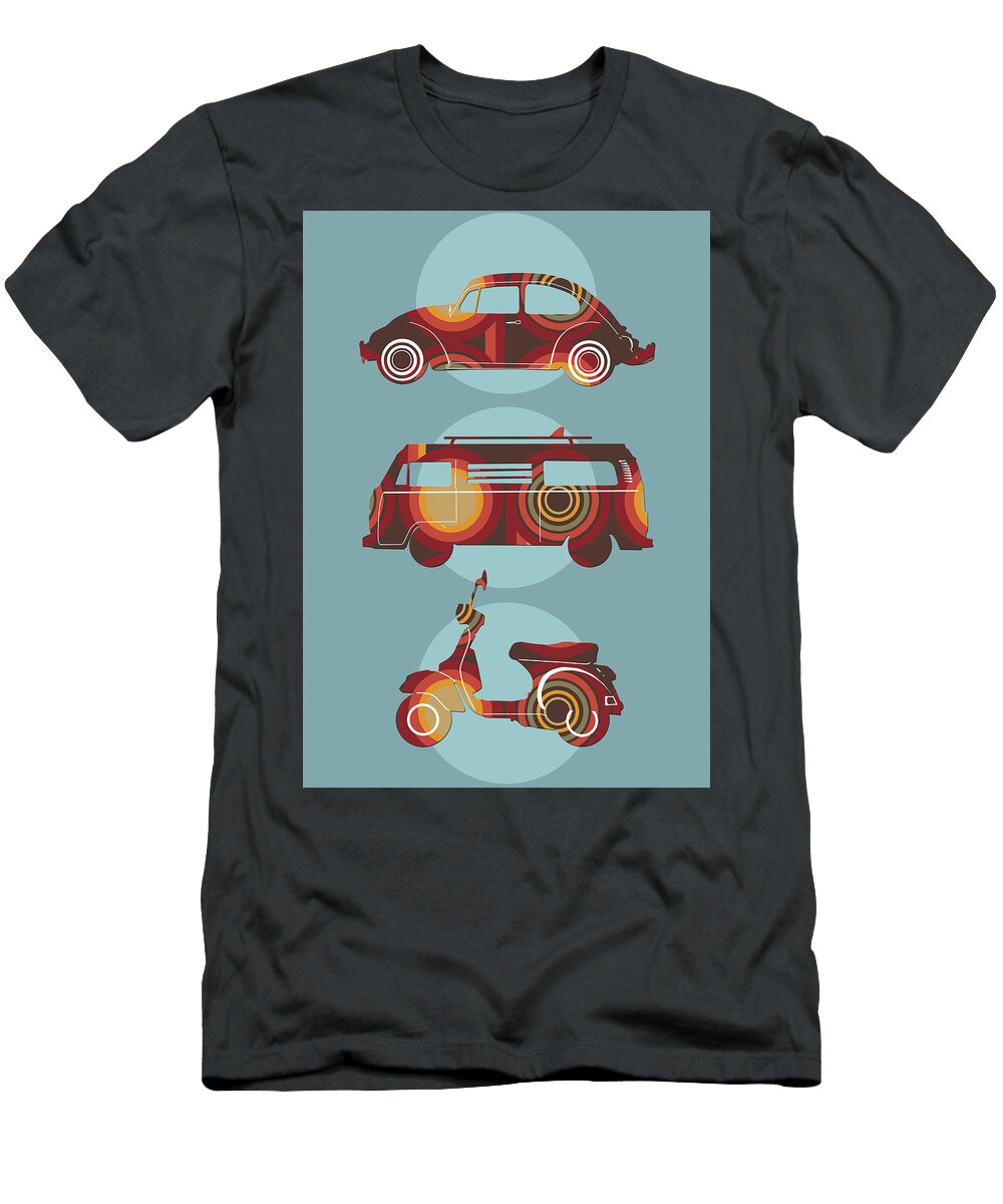 Retro Wheels 70s Blue Bekim Art T-Shirt