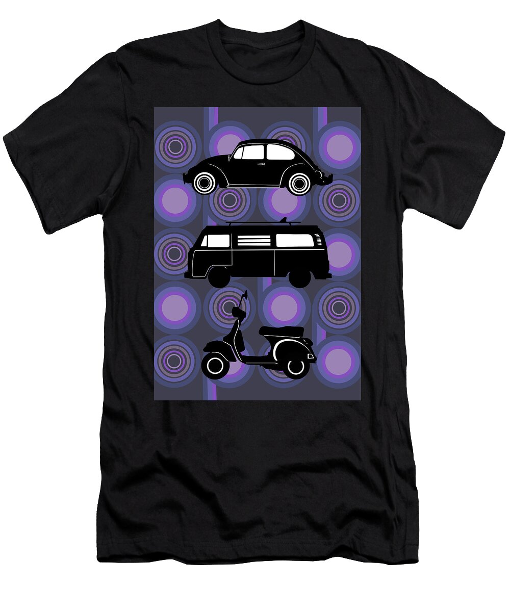 Retro Wheels 70s Purple Bekim Art T-Shirt