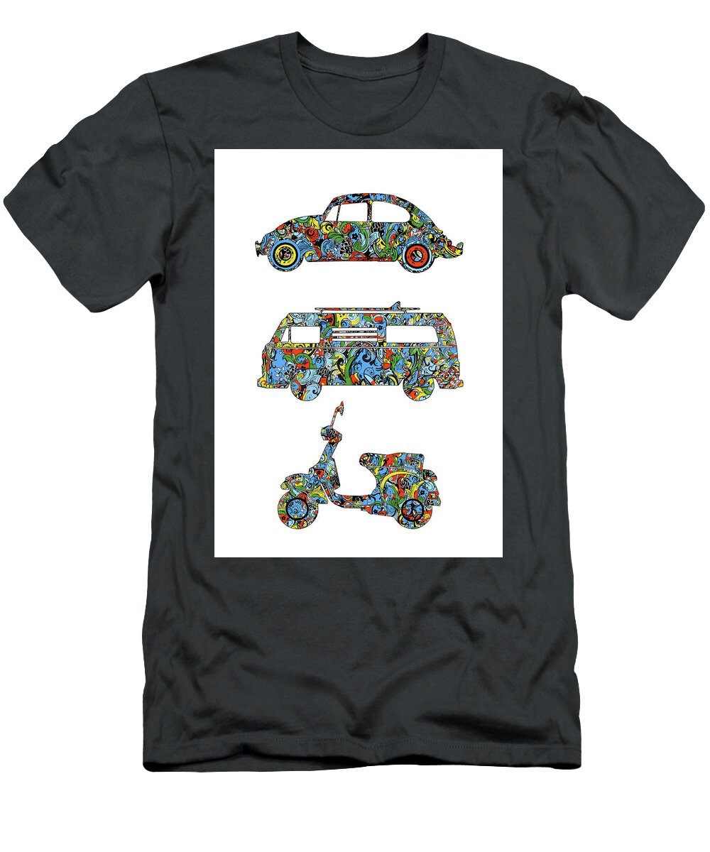 Retro Wheels Floral 2 Bekim Art T-Shirt