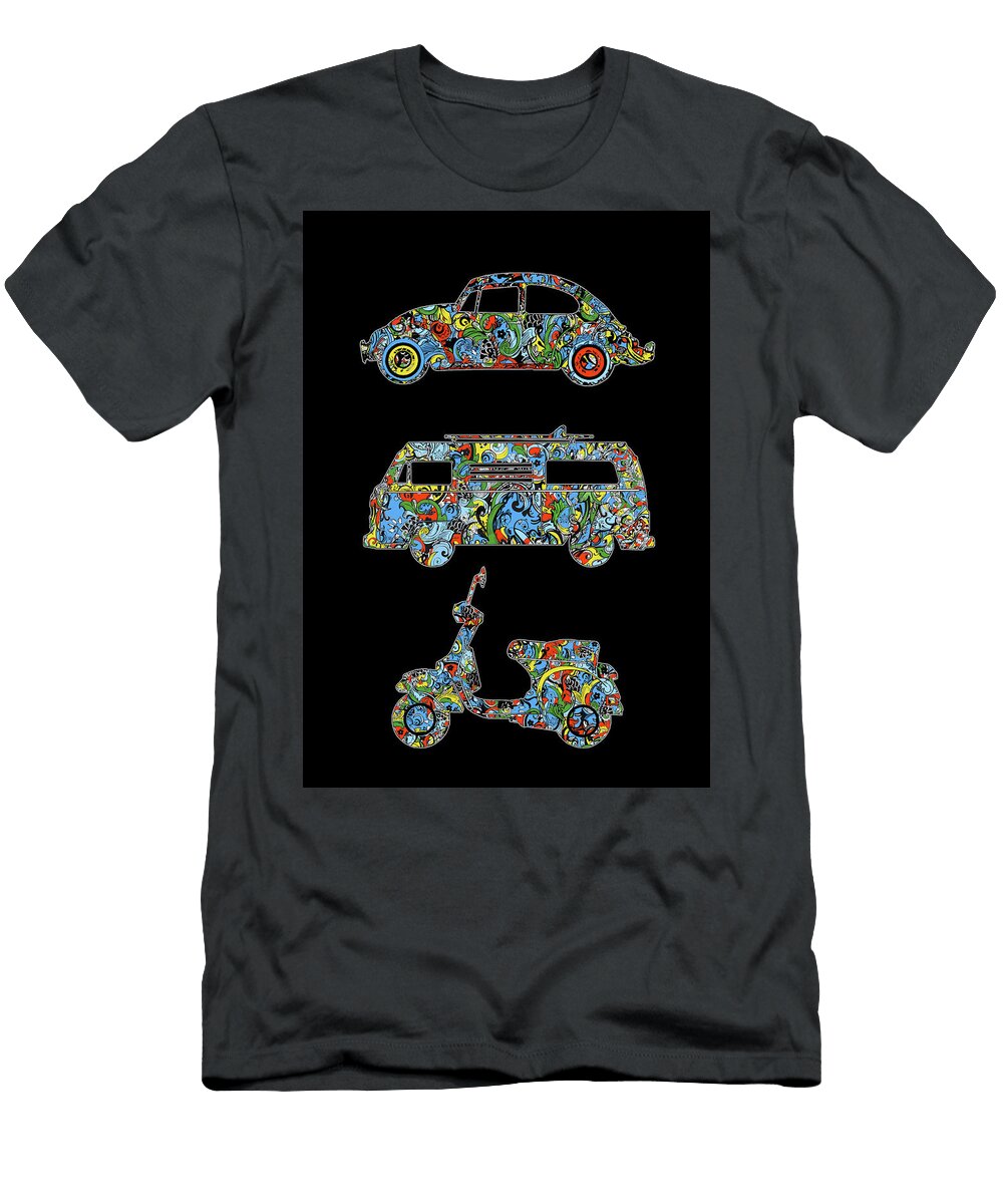 Retro Wheels Floral Bekim Art T-Shirt