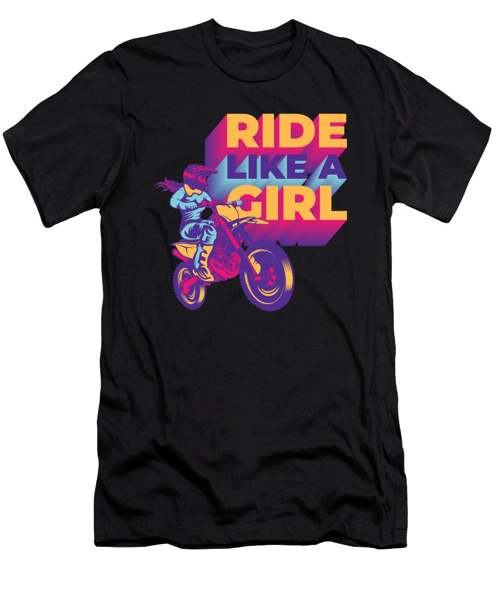 Ride Like a Girl Motocross Motorrad Bike Moon T-Shirt