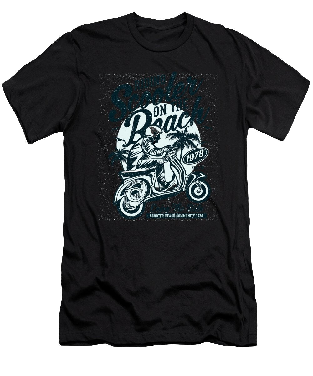 Riding Scooter on the Beach Jacob Zelazny T-Shirt