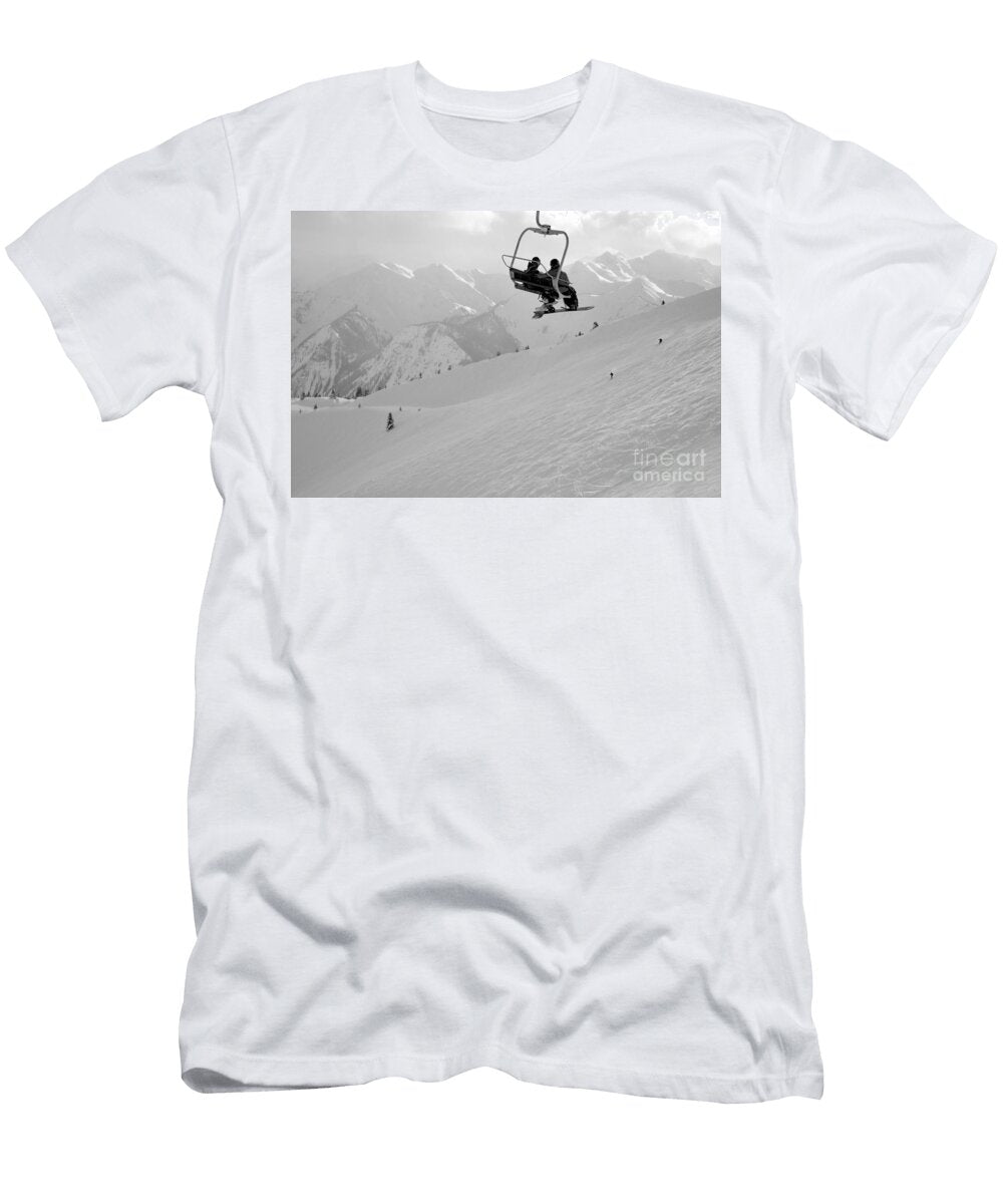 Riding the Kicking Horse Lift Black and White Adam Jewell T-Shirt