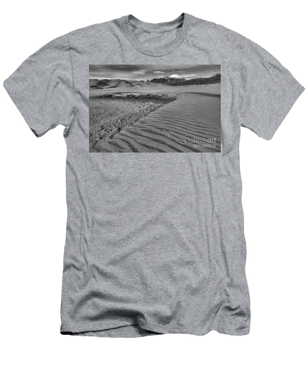 Rippled Dunes Below the Sangre De Cristo Mountains Black and White Adam Jewell T-Shirt