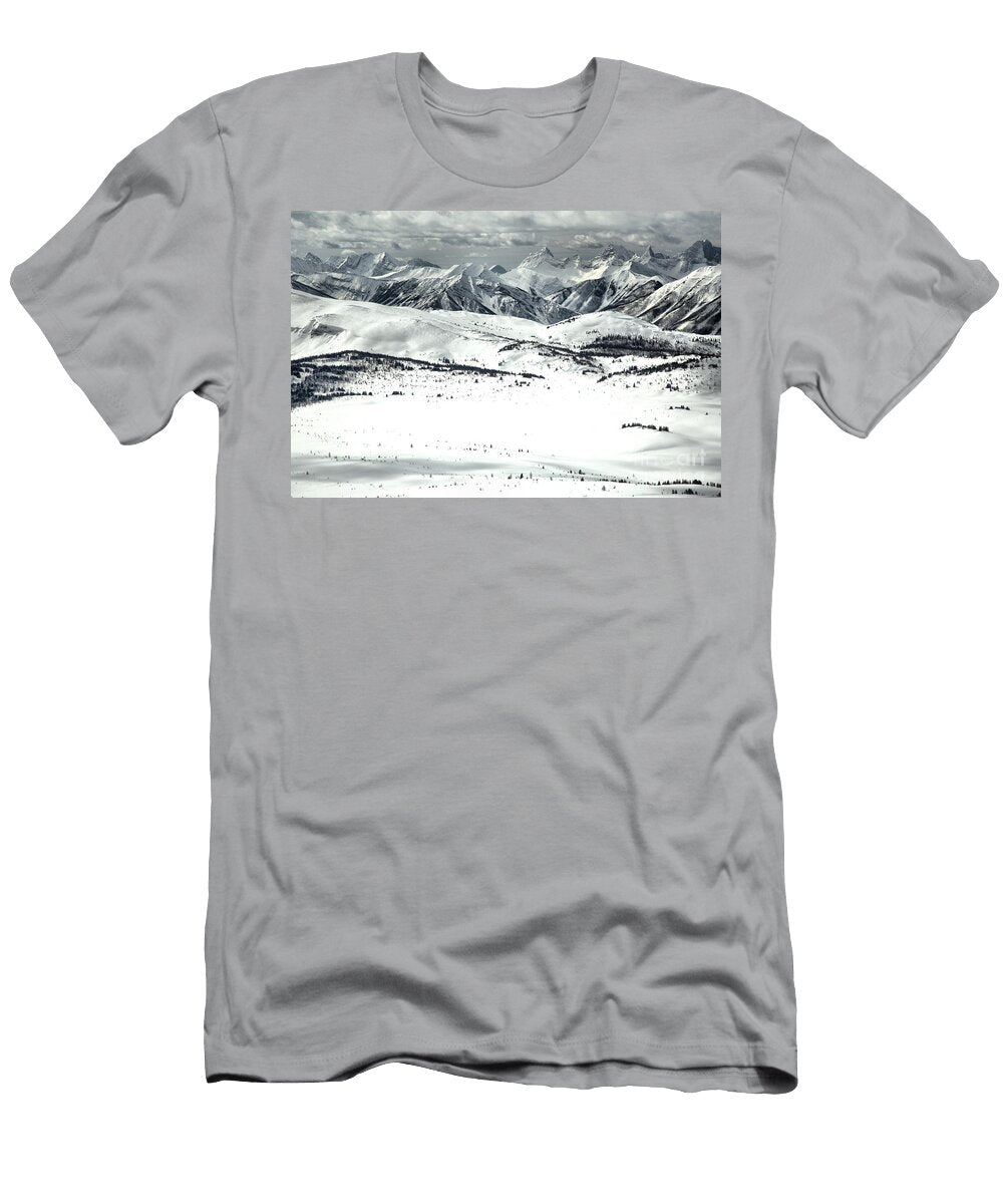 Rocky Mountain Peaks Towering Over the Slopes of Sunshine Adam Jewell T-Shirt