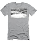 Rocky Mountain Peaks Towering Over the Slopes of Sunshne Black and White Adam Jewell T-Shirt