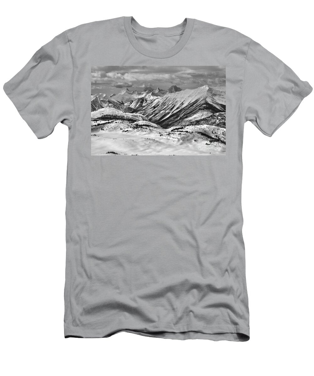 Rocky Mountain Views From the Slopes of Sunshine Black and White Adam Jewell T-Shirt