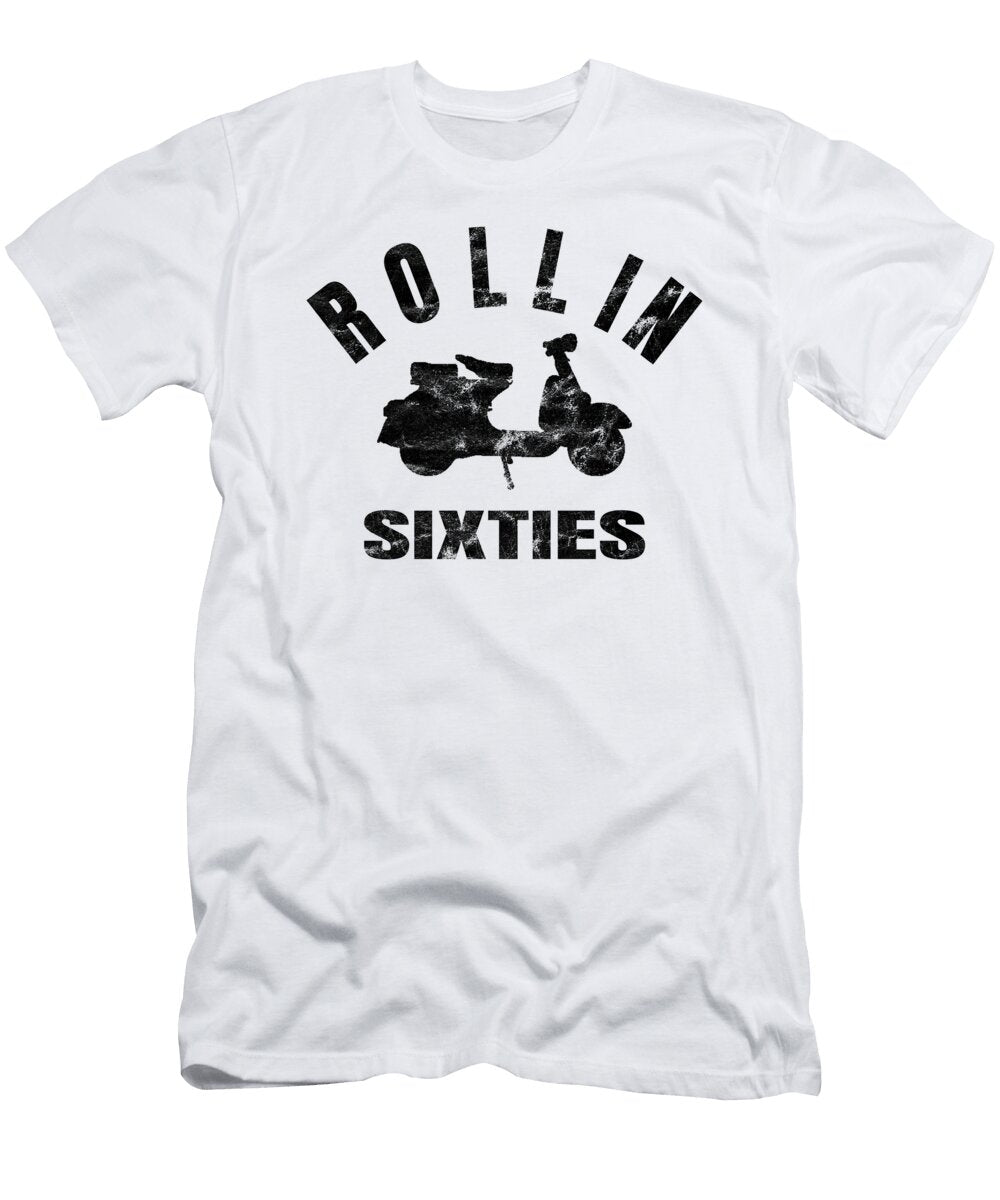 Rollin Sixties Scooter Funny Retro Motorbike Black Distressed Henry B T-Shirt