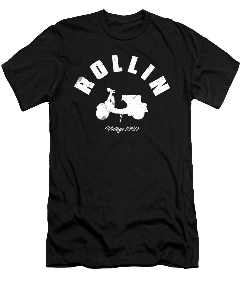 Rollin Vintage Scooter Funny Retro Motorbike 1960 White Henry B T-Shirt