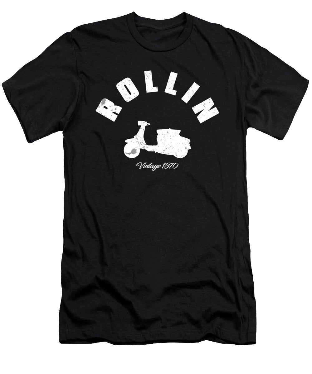 Rollin Vintage Scooter Funny Retro Motorbike 1970 White Henry B T-Shirt