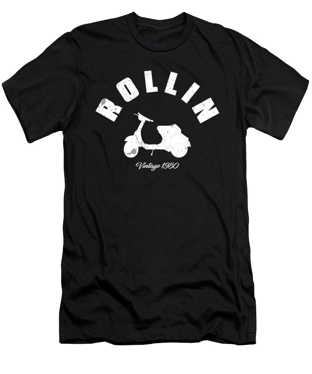 Rollin Vintage Scooter Funny Retro Motorbike 1980 White Henry B T-Shirt