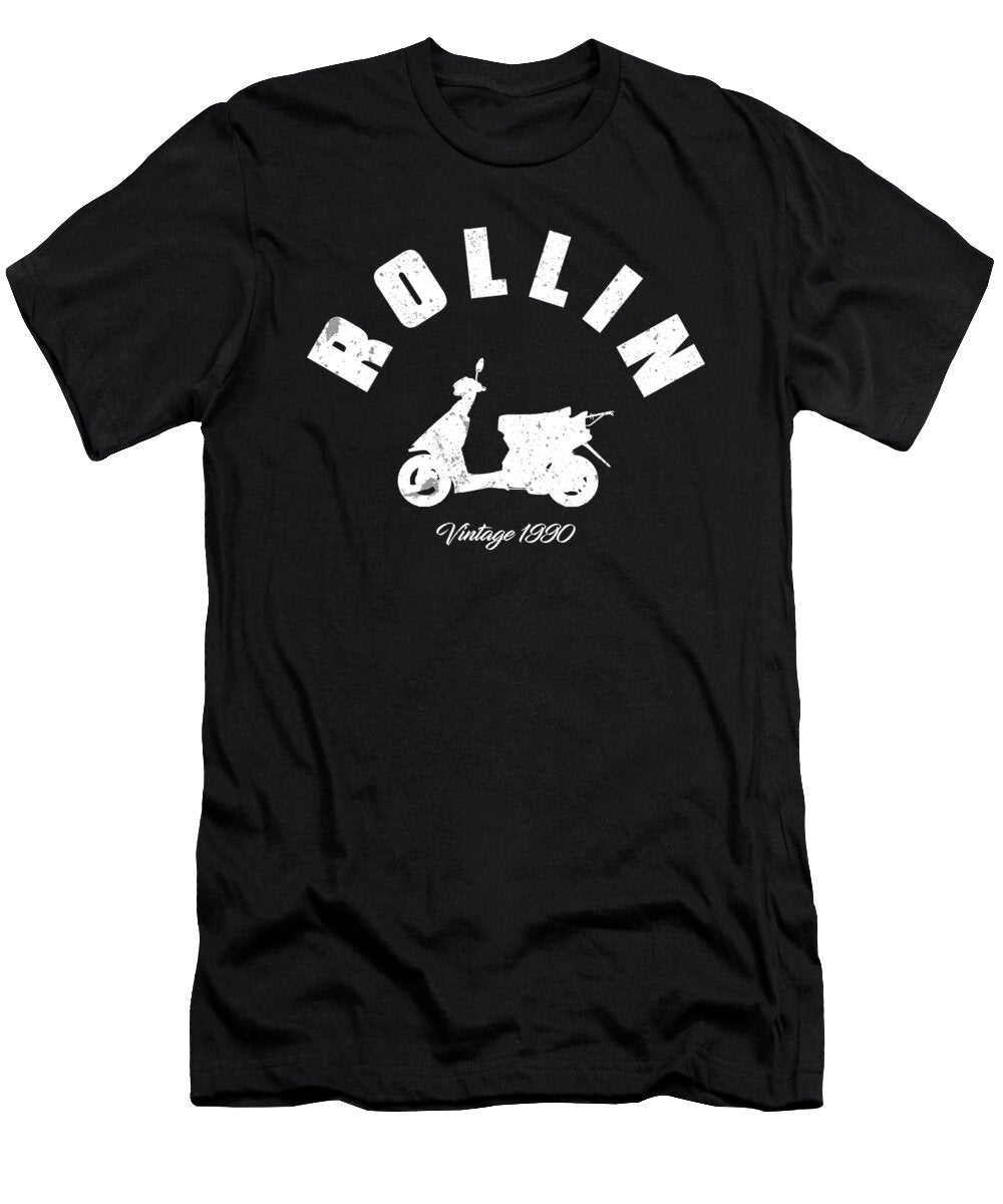 Rollin Vintage Scooter Funny Retro Motorbike 1990 White Henry B T-Shirt