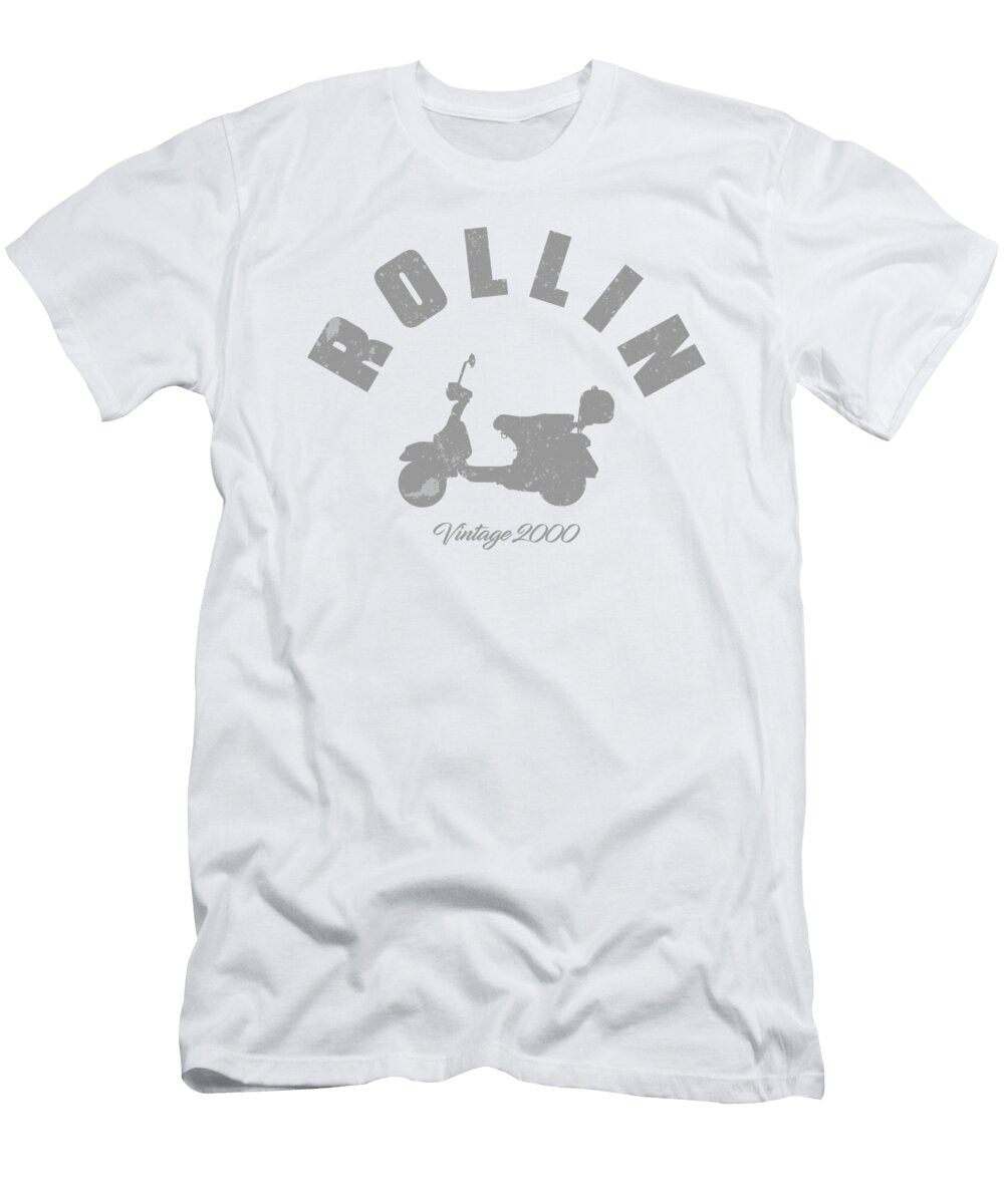 Rollin Vintage Scooter Funny Retro Motorbike 2000 Silver Henry B T-Shirt