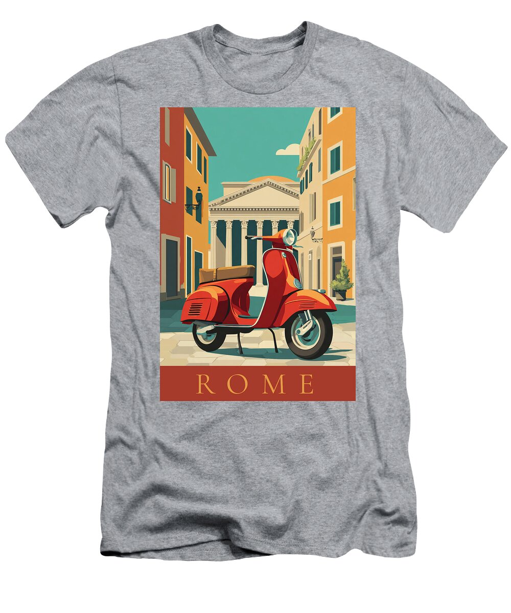 Rome Scooter and Pantheon Grand Tour Vintage Travel Poster Series Michael Testen Wilmer T-Shirt