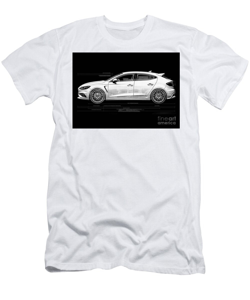 Rs Monochrome Megane Car Renault Vehicle Sketch Auto Pencil Geometric Minimal Clint Mclaughlin T-Shirt