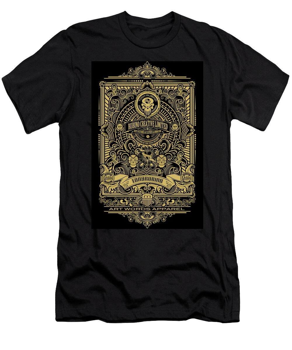 Rubino Brand All Logo Tattoo Skull Gold Tony Rubino T-Shirt