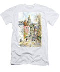 Rue De Labreuvoir in Montmartre with Sacre Coeur Basilica Watercolor Scene Marian Voicu T-Shirt