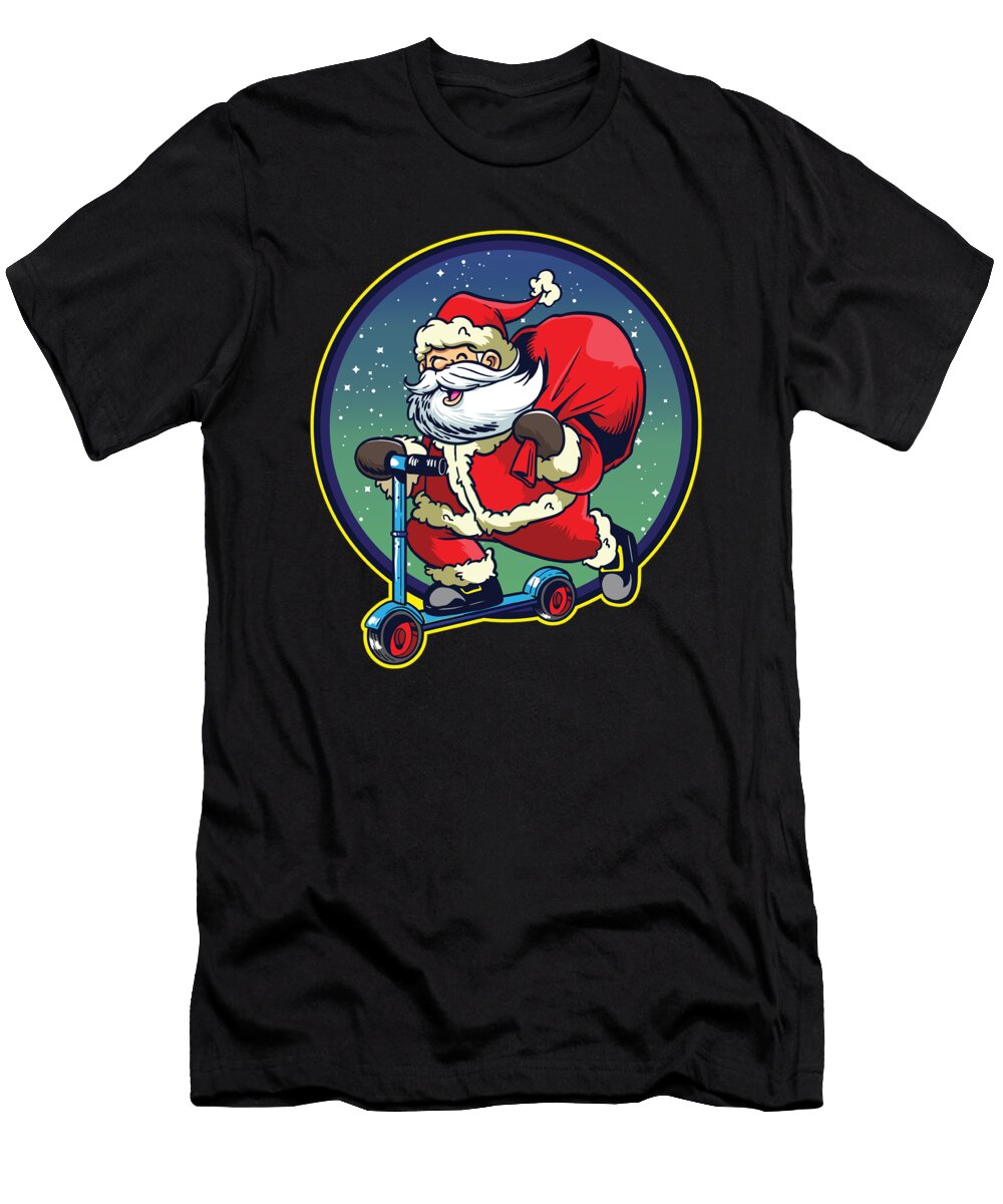 Santa Claus Scooter Christmas Moon T-Shirt