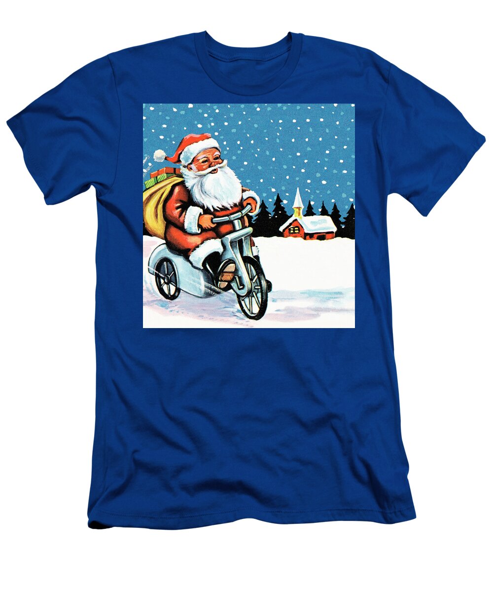 Santa on an Electric Bicycle Csa Images T-Shirt